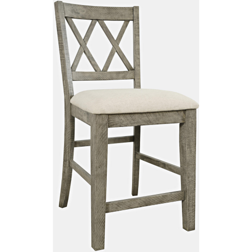 Telluride Counter Stool in Driftwood Grey & Neutral Fabric (Set of 2)